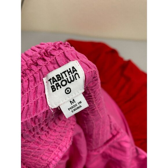 Tabitha Brown Target Tiered Smocked Maxi Linen Blend Dress Pink Red size Medium - Picture 3 of 11